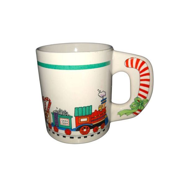 Vintage Unbranded Ceramic Christmas Train With Candy Cane Handle Coffee Cup Mug - Picture 1 of 13